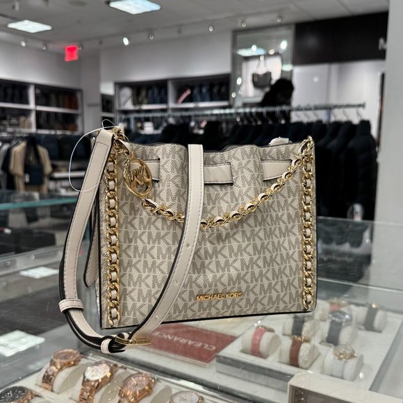 Michael Kors MINA Small Belted Chain Shoulder Crossbody Bag MK Light Cream Multi - Picture 3 of 12
